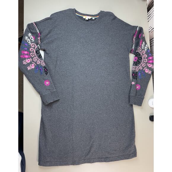 Boden Womens Jasmine Sweatshirt Dress US 12 Charcoal Marl Embroidered Boho Chic - Picture 7 of 16